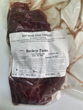 A labeled Buckeye FarmZ package of tenderized beef round steak