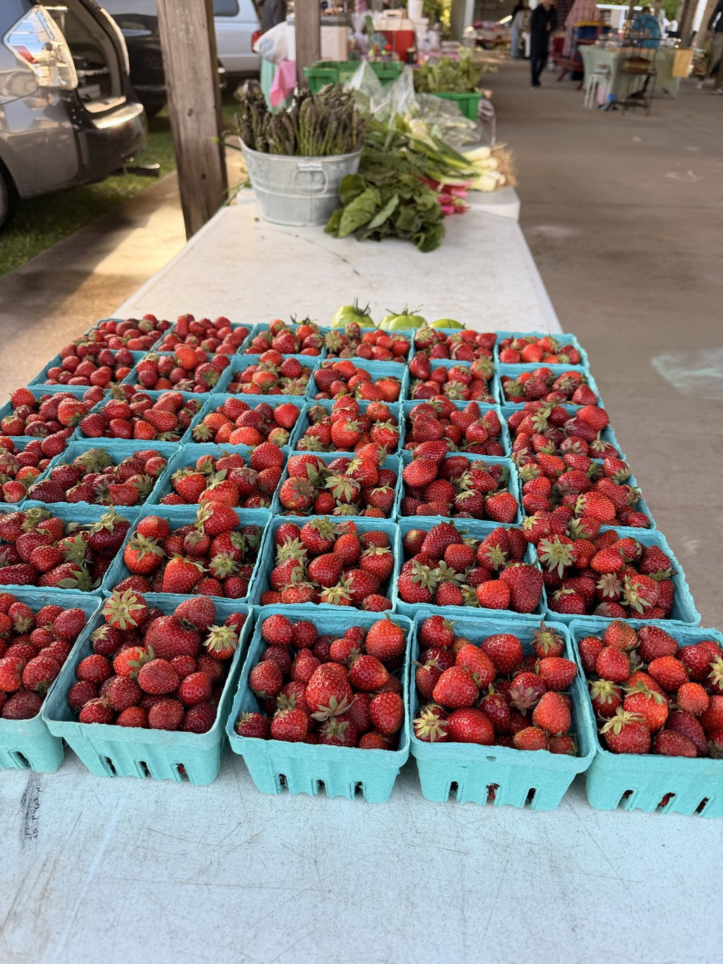 Quart baskets of ripe strawberries picked at Buckeye FarmZ